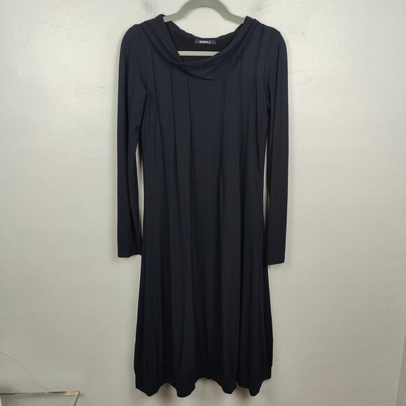 Beatrice B Commessa Dress Womens 8 Black Hooded Ponte Pleated Long Sleeve - Picture 1 of 10